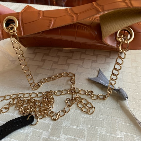 HP! ROYAL SIAMESE Brown Croc Embossed Faux Leather Mini Handbag with Chain Strap - Picture 11 of 11